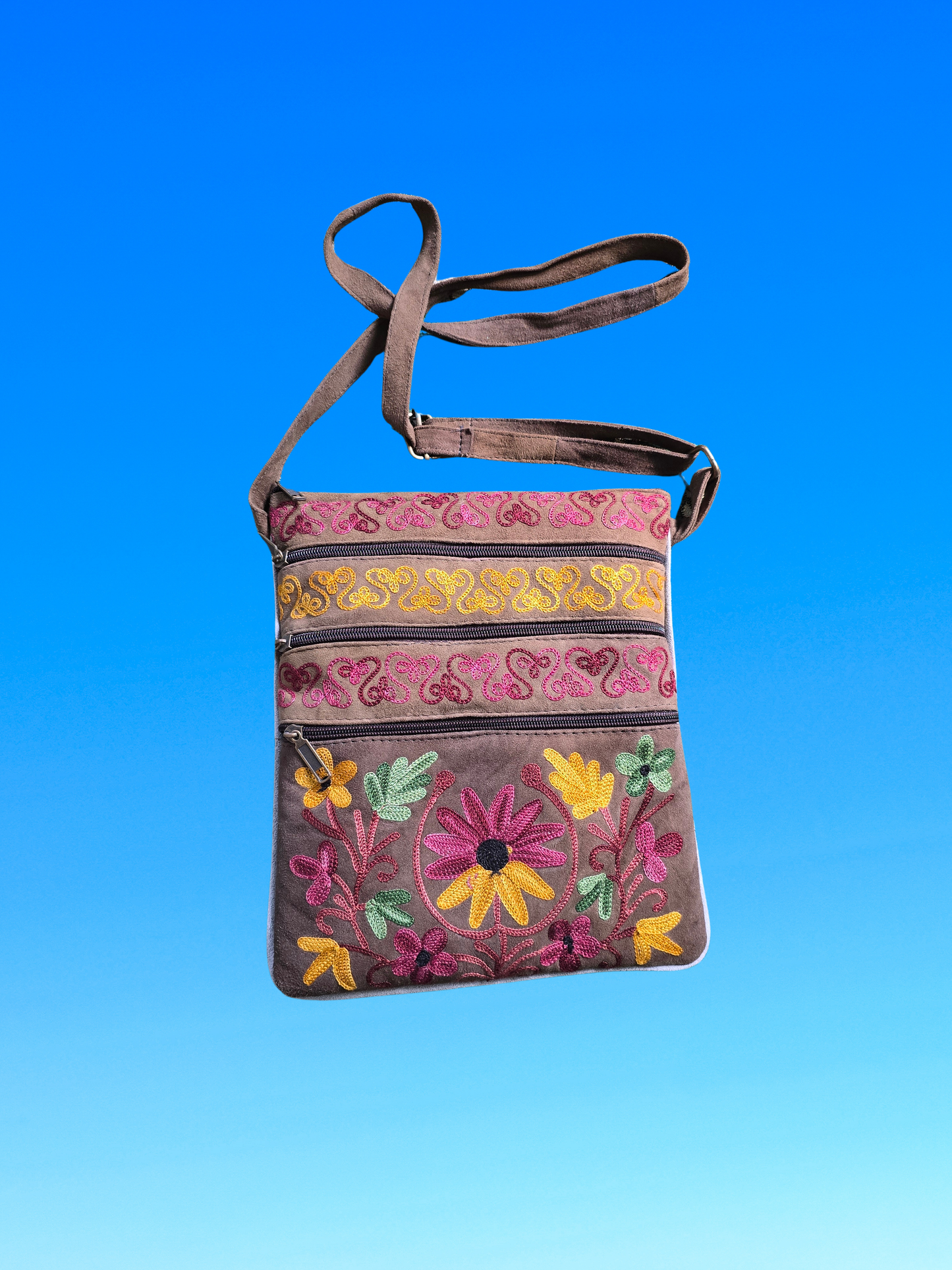 Embroidered Floral Canvas Crossbody Sling Bag
