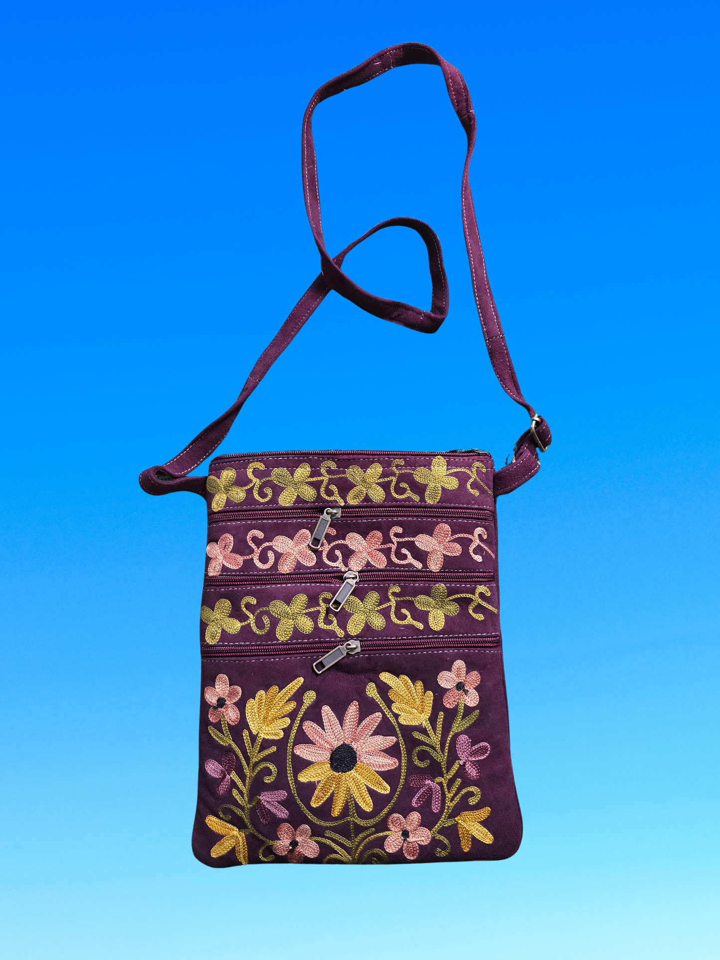 Embroidered Floral Canvas Crossbody Sling Bag