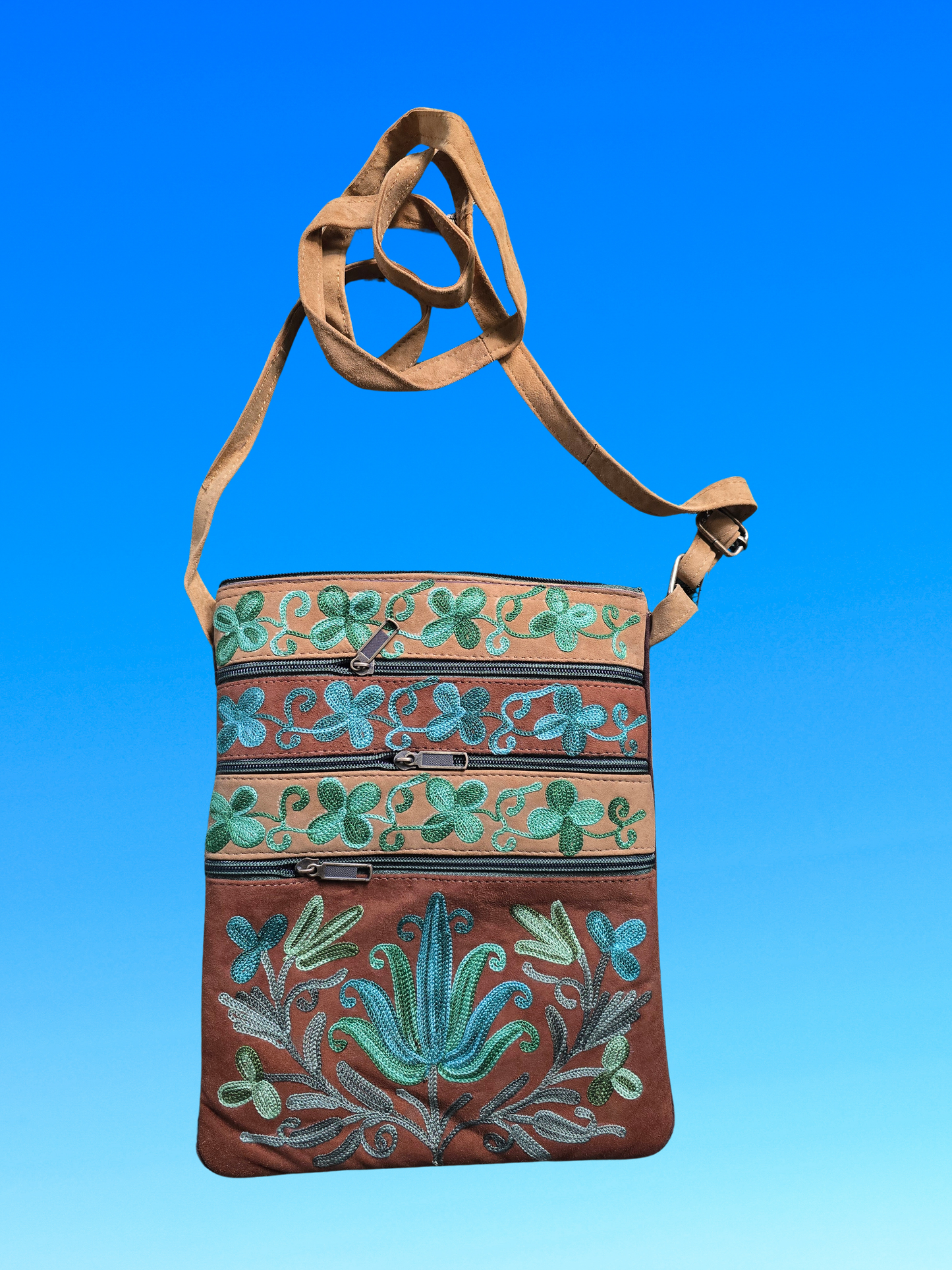 Embroidered Floral Canvas Crossbody Sling Bag